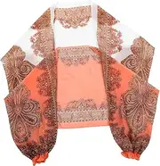 [LIFKOME] Lightweight Summer Sun Protection Long Sleeve Chiffon Shawl Wrap Breathable Air Conditioning Cape for Outdoor Riding Red Flower