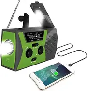Emergency Radio, 2000mAh Power Bank Portable Hand Crank Solar Weather Radio with LED Flashlight & Reading Lamp, SOS Alarm for Home Camping & Survival,Green