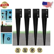 Modern Black Ground Post Holders - 24" Steel Anchors for Secure Installation