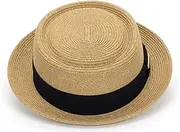 [CaySep] Womens Mens Straw Pork Pie Fedora Hat - Summer Sun Hat Foldable Roll Up Short Brim Hat Sun Protection Beach hat