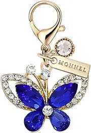 [Monnel] MC595 Little Crystal Butterfly Lobster Clasp 3D Charm for Women with Velvet Bag (Deep Blue,1 Piece)