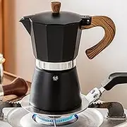 Retoteng Stovetop Espresso Maker, 6 Espresso Cup Moka Pot - 10oz Manual Cuban Coffee Percolator Machine Premium Aluminum Moka Italian Espresso Greca Coffee Maker Brewer Percolator (Black)