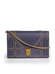 2017 Blue Denim Stud Diorama Wallet On Chain