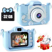 Children's Camera, Children's Digital Camera, Digital Camera and Video, with 32GB TF and Anti-drop Silicone Case, High Definition Dual Camera, the Best Gift for Children