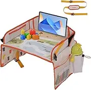 Jovikids Children's Travel Table, Foldable Lap Tray, Children's Car with Drawing Board, Multiple Compartments, Easy to Clean (Beige)
