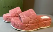 Gucci Angelina Sponge GG Monoriccio Wedge Platform Slide Women Size 40.5 US 10.5