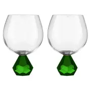 2PK Zhara Crystal 500ml Gin Glass Cup Round Cocktail Drink Glasses Set Emerald