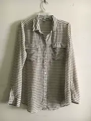 NWT Old Navy Size L Beige Cream Stripe Chiffon Blouse Top