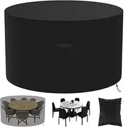 Round Garden Table Cover with Storage Bag 210D Oxford Cloth Waterproof Patio Table Covers Thick Heavy Duty Patio Furniture Covers Weatherproof Outdoor Table Cover for Garden Round Table120 x 75cm PoUY