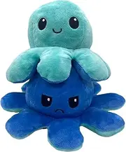 Octopus Plushie, Double-Sided Flip Reversible Octopus Plush, Soft Stuffed Octopus Plush, for Girls Boys Kids Friends, Emotion Octopus Perfect for Playing & Expressing Mood Sea Green Blue)