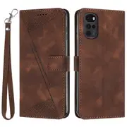 Leather Cover For Motorola Moto G22, Drop Proof Triangle Imprint Wallet Stand Phone Case With Strap