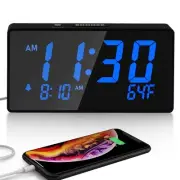 Desk Digital Alarm Clock for Bedroom, Blue 6" LED Display, with USB Port for ...