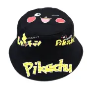 Pokemn Pikachu Bucket Pure Cotton Black Hat Cosplay Fisherman Cap Kid Girls Boy