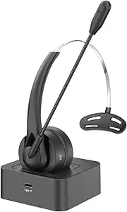 Daseeme On Ear Headset BT 5.4 Headphones Call Center Earphone with Noise Canceling Microphone Adjustable Headband Control with Charging Dock