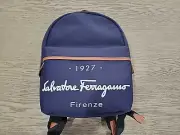 Salvatore Ferragamo 1927 Blue Brown Backpack Book Bag New With Tags $1690