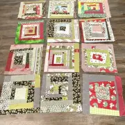 12 Finished Christmas Quilt 15” Squares & Scraps / Fabric 5 Lbs Vintage & New