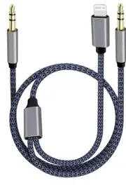 2in1 Aux Cable 3.5mm to 3.5mm & Lightning Jack Audio Adapter Compatible with iPhone iPad Samsung Google Xiaomi Huawei - Blue