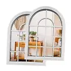 2PCS Arched Window Wall Mirror,Rustic Farmhouse Accent Mirror, Arch White Set