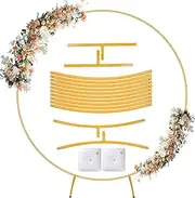 2M Round Backdrop Stand, Stable Circle Balloon Arch Frame, Metal Circle Arch Stand for Wedding Birthday Party Baby Shower Decoration Gold