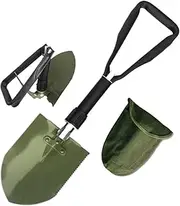 ﻿USA Folding Survival Shovel 1Pcs，W/Pick - Heavy Duty Carbon Steel Military Style Entrenching Tool for Off Road, Camping, Gardening, Beach, Digging Dirt, Sand, Mud & Snow(Green-A)