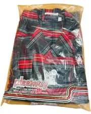 PLEETWAY VTG Pajama Set Men's Large LongSleeve FLANNEL PJ Red &Black Plaid New