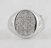 14kt White Gold Mens Round Diamond Oval Cluster Ring 1/4 Cttw