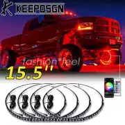 4X Car 15.5'' RGB LED Wheel Ring Rim Lights Kit APP Bluetooth for Dodge Ram 1500