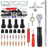 Cimeton 76Pcs Tire Patch Auto Repair Tool Kit Includes Valve Stem Remover Puller, Valve Core Remover, Tire Patch Roller, 4-Way Valve Tool, Valve Cores, Valve Core Removal Key Single Head Valve Remover