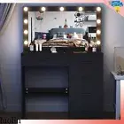 Dressing Table Dresser Makeup Vanity Table with Large Mirror&11 LED Lights Black