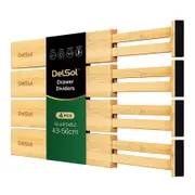 DelSol Bamboo Drawer Dividers Organizers Kitchen Drawer Organizer Adjustable 43-56cm