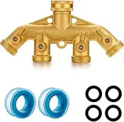 YELUN Garden Hose Splitter Heavy Duty Brass Connector, Garden Faucet Splitter for Outdoor Faucet Hose Bib Splitter, Adapter with Comfortable Grip Shut Off Valves (4 Way splitter)