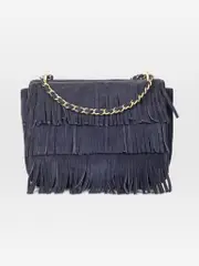Navy Suede Fringe Detail Crossbody Bag
