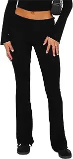 [Luckinbaby] Women 's Flare Skinny Pants Fold Over Leggings Stretch Bootcut Bell Bottom Yoga Pants Y2k Joggers