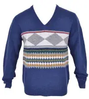 New Burberry Brit Men's $350 100% Lambs Wool Geometric V Neck Sweater Shirt S