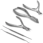 Blizzard 5-Pcs Podiatry Instrument Set - Chiropodist Tools Kit with Concave Arrow and Flame Head Nail Nippers, Blacks File and Probe - German Forged Instruments - Hospital Grade