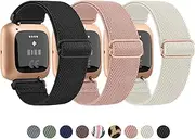 [3 Pack]Adjustable Elastic Bands for Fitbit Versa 2 bands, Fitbit Versa band,Versa Lite/SE band, Soft Stretchy Loop Breathable Sport Nylon Replacement Strap Wristbands for Women/Men