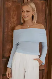 [PUP25] Rory Off Shoulder Top - Pale Blue XS/S light blue