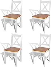 'vidaXL Set of 4 Dining Chairs, Scandinavian-Style, Solid Pinewood, White and Natural, Ergonomically Designed, Easy-to-Clean