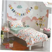 4 Pieces White Girls Toddler Bedding Set Orange Floral Style for Autumu and