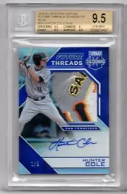 2016 Elite Extra Threads Silhouette Blue Hunter Cole Logo Patch Auto 1/5 BGS 9.5