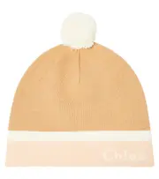 [Chloe Kids] Chloé Kids Logo cotton and wool beanie IV beige