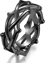 [WOYNJI] Stainless Steel Tree Vine Branch Crown of Thorn Lucky Ring for Men and Women
