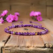 Natural Amethyst Tiny Beads Healing Reiki Minimalist Dainty Birthstone Bracelet