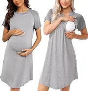 AGKRUNN Women Sleepshirts 3 in 1 Labor/Maternity/Nursing Nightgown Short Sleeve Breastfeeding Sleep Dress XS-3XL