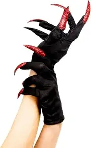 [Dzrige] Halloween Witch Claw Gloves with Long Fingernails for Party, Carnival, Cosplay, Costume Decoration Accessories, Red, Red