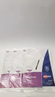 3 Avery 8 Big Tab Write & Erase Dividers NIP White 1 Set 8 Tabs Reinforced Holes