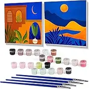 Fotasmua 2 Pack Framed Paint by Number Kits for Adults, Easy Acrylic Boho Paint by Numbers for Kids, DIY Watercolor Paint by Numbers Kits on Canvas, Oil Painting Crafts for Wall Decor (8 x 8 Inch)