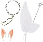 Healvian 1 Set Fairy Wings Set for Adults Complete Costume Kit with Butterfly Wings Floral Garland Wand Elf Ears for Halloween Cosplay Parties Lightweight Eye Catching Design