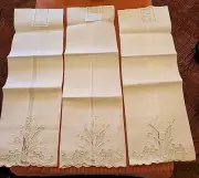 3 NEW NWT Vintage All Pure Linen Real Hand Embroidery Portugal Fingertip Towels