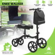Dual Braking System Medical Scooter Crutch Folding Steerable Knee Walker w/Pouch